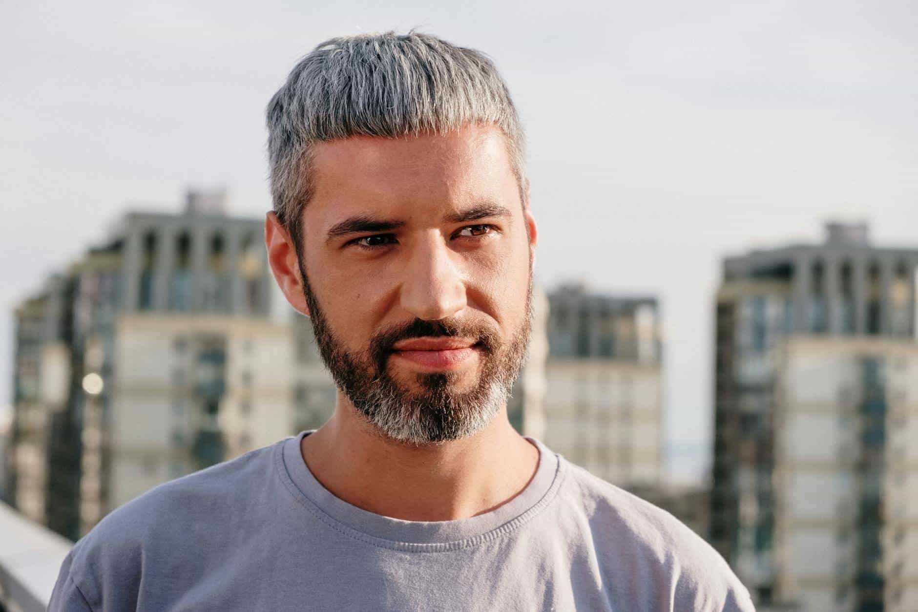 young man with gray hair