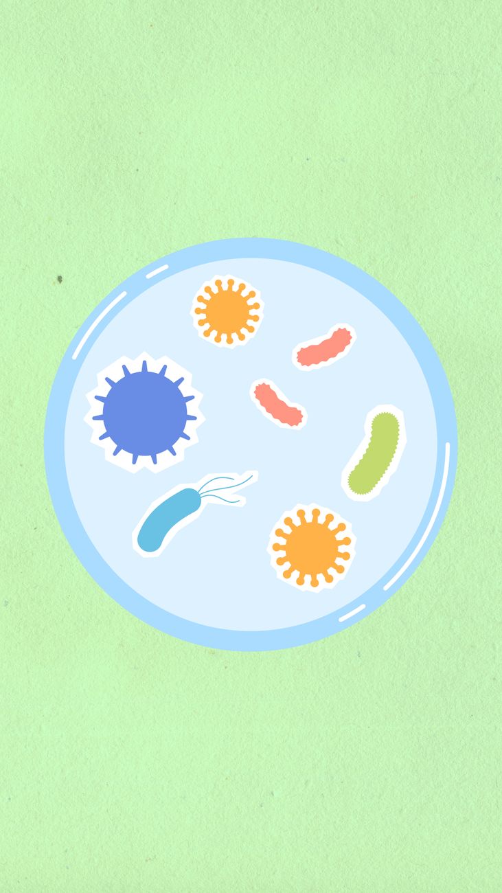 cutout paper composition of cell with bacteria and viruses